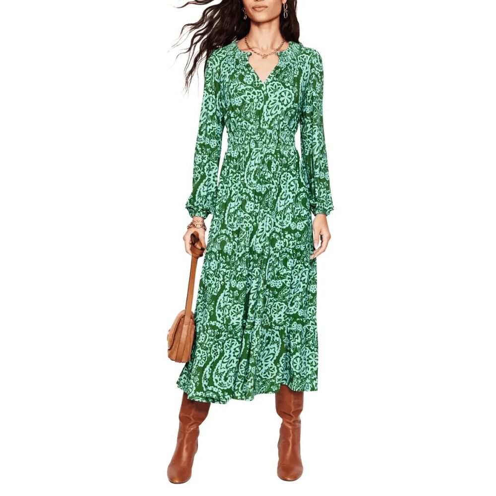 Boden Green Paisley Midi Dress